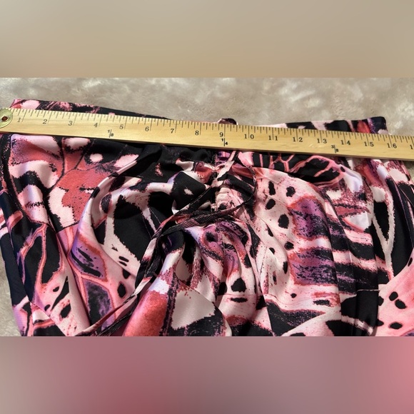 Asos Pink Butterfly Cord Tie Front Ruched Midi Skirt Size 10 Satin Side Zip - Picture 5 of 8